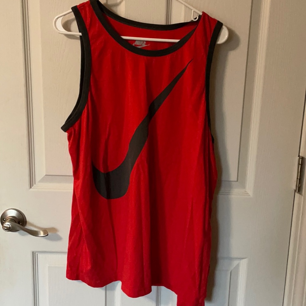 Red, black trim Adidas tank